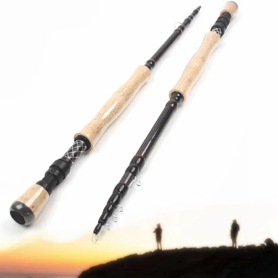 Caña de pescar con mosca telescópica, accesorio portátil de carbono, ultraligero, de acción rápida, con mango de corcho, novedad, 2,1 M, 2,4 M, 2,7 M, 3,0 M - imagen 3