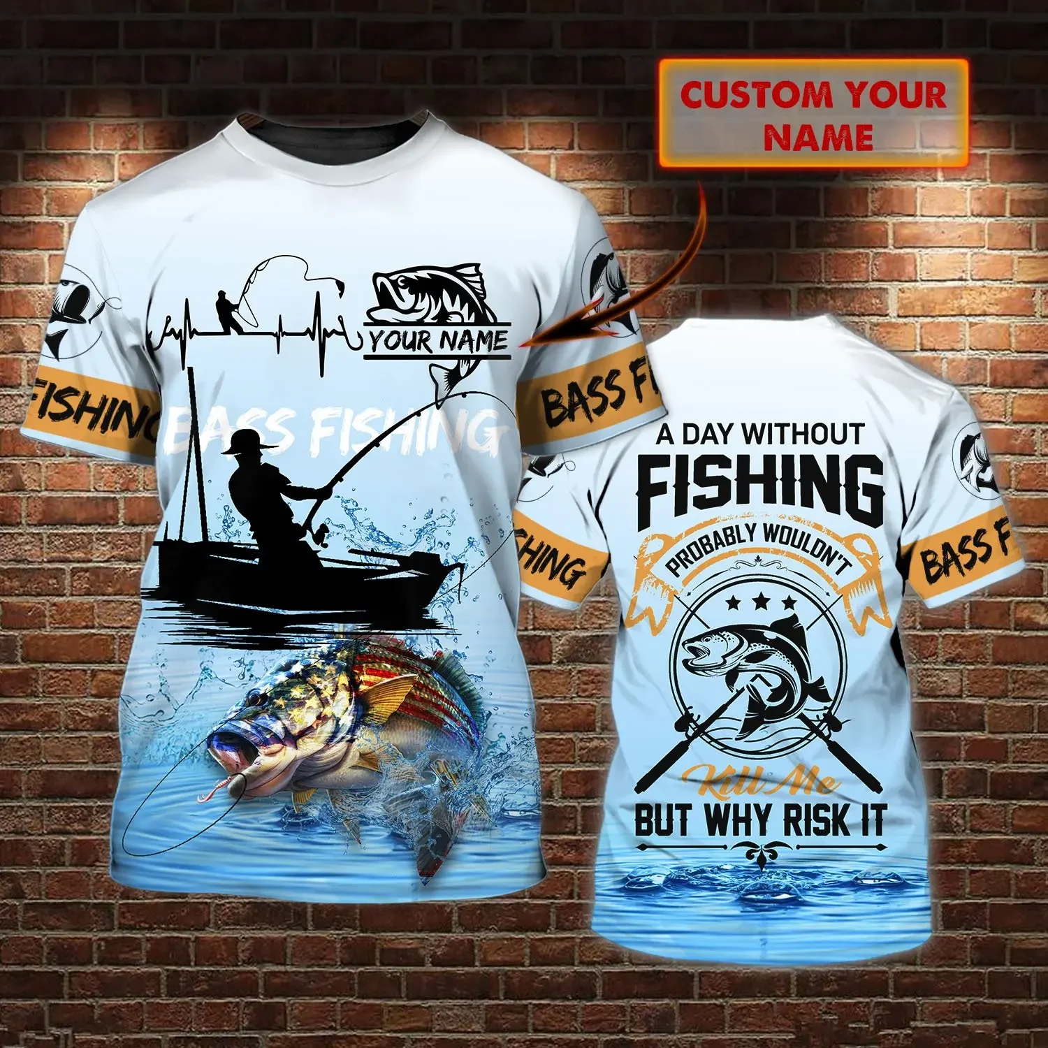 Bass Fishing-Camiseta personalizada con nombre 3D completamente estampado para hombre, camiseta de manga corta Unisex de verano, camisetas informales TX256 - imagen 4