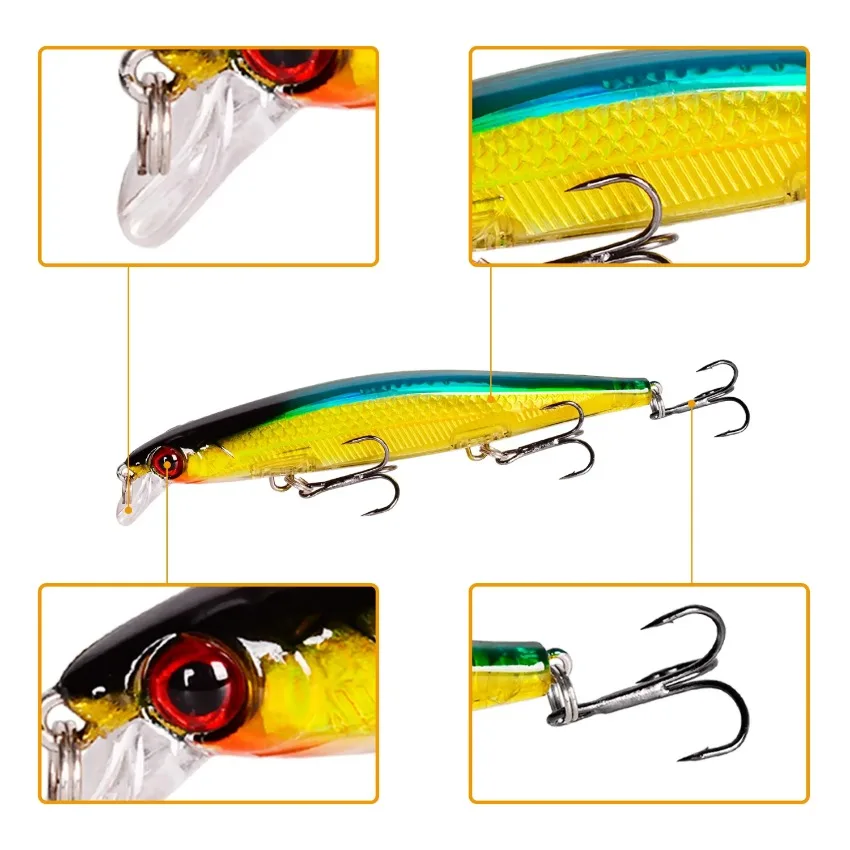 3 uds flotante Wobbler Minnow señuelo de pesca láser 11mm 12,6g Crankbait cebo duro Artificial señuelo de lubina aparejos de pesca de peces de plástico - imagen 4