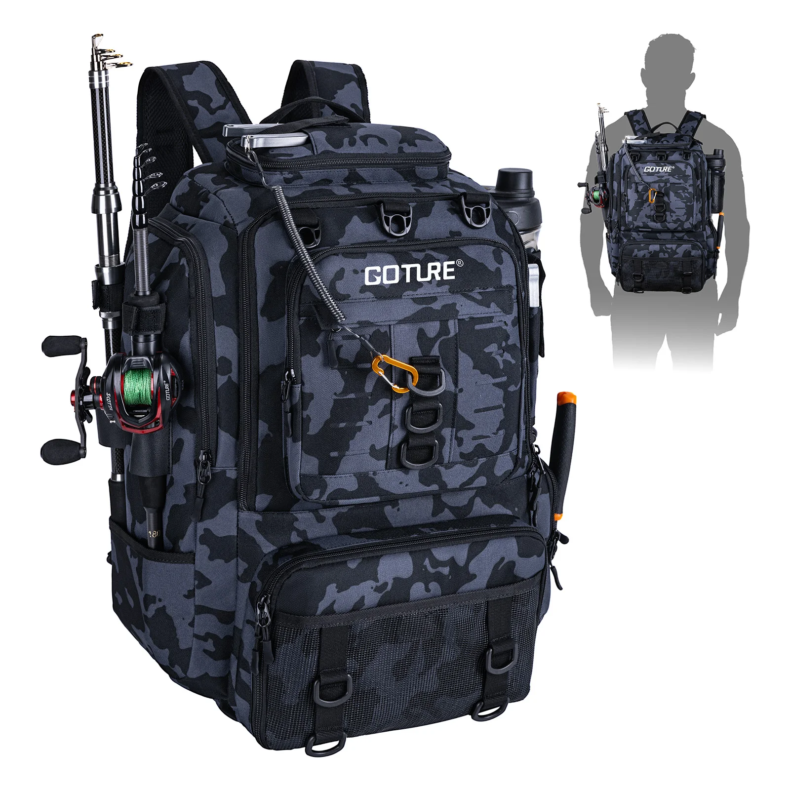 Mochila Goture 40L portacañas – Oxford 900D impermeable