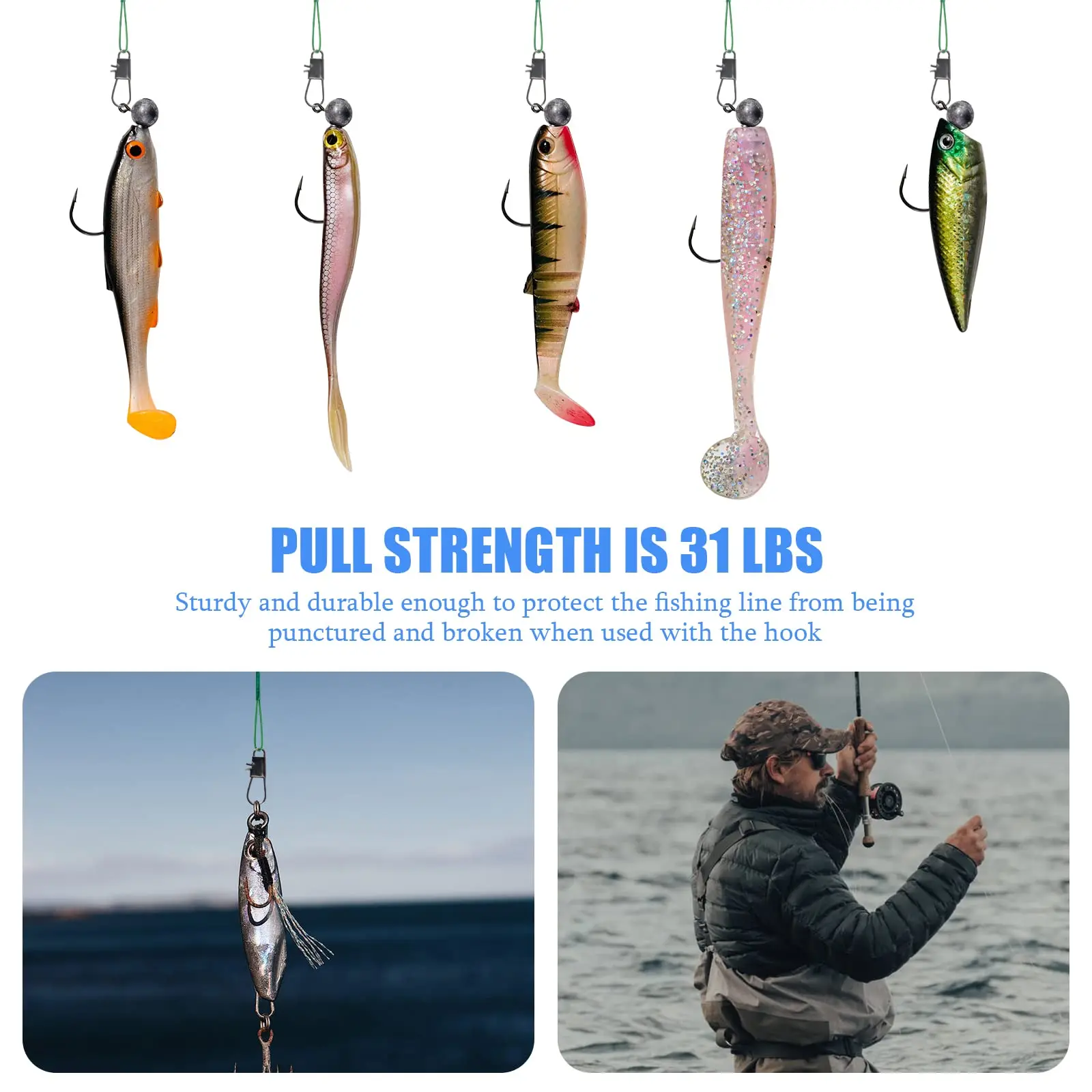 Goture-sedal giratorio para pesca, de 15-30cm con hilo de pescar gancho de pesca, cadena giratoria de plomo de acero, 60/72 piezas - imagen 3