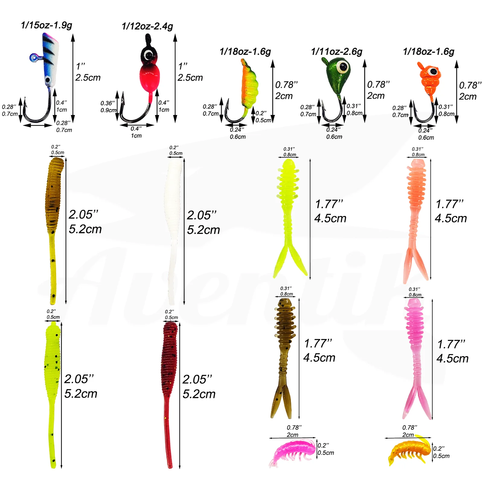 Avientik-Juego de cebo de pesca Artificial, anzuelos de pesca de hielo para invierno, perca de lubina, Crappie, 125-1,6g, 2,6 piezas - imagen 2