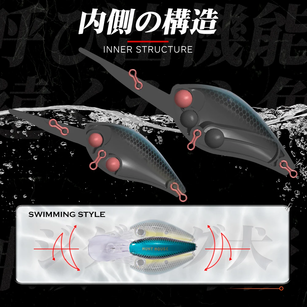 Hunthouse-señuelo flotante Crankbait Minnow, 60mm/13g 75mm/28g, manivela giratoria de labio largo, Wobblers, trucha, Lucio, Jerkbait - imagen 3