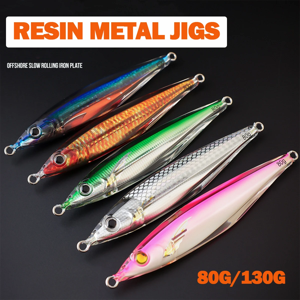 Jig de Metal de resina, cebo de atún, 2,8 oz, 4,58 oz, agua salada, lápiz de fundición larga, señuelo de pesca, 80g, 130g, cebo de mar Artificial que se hunde - imagen 2