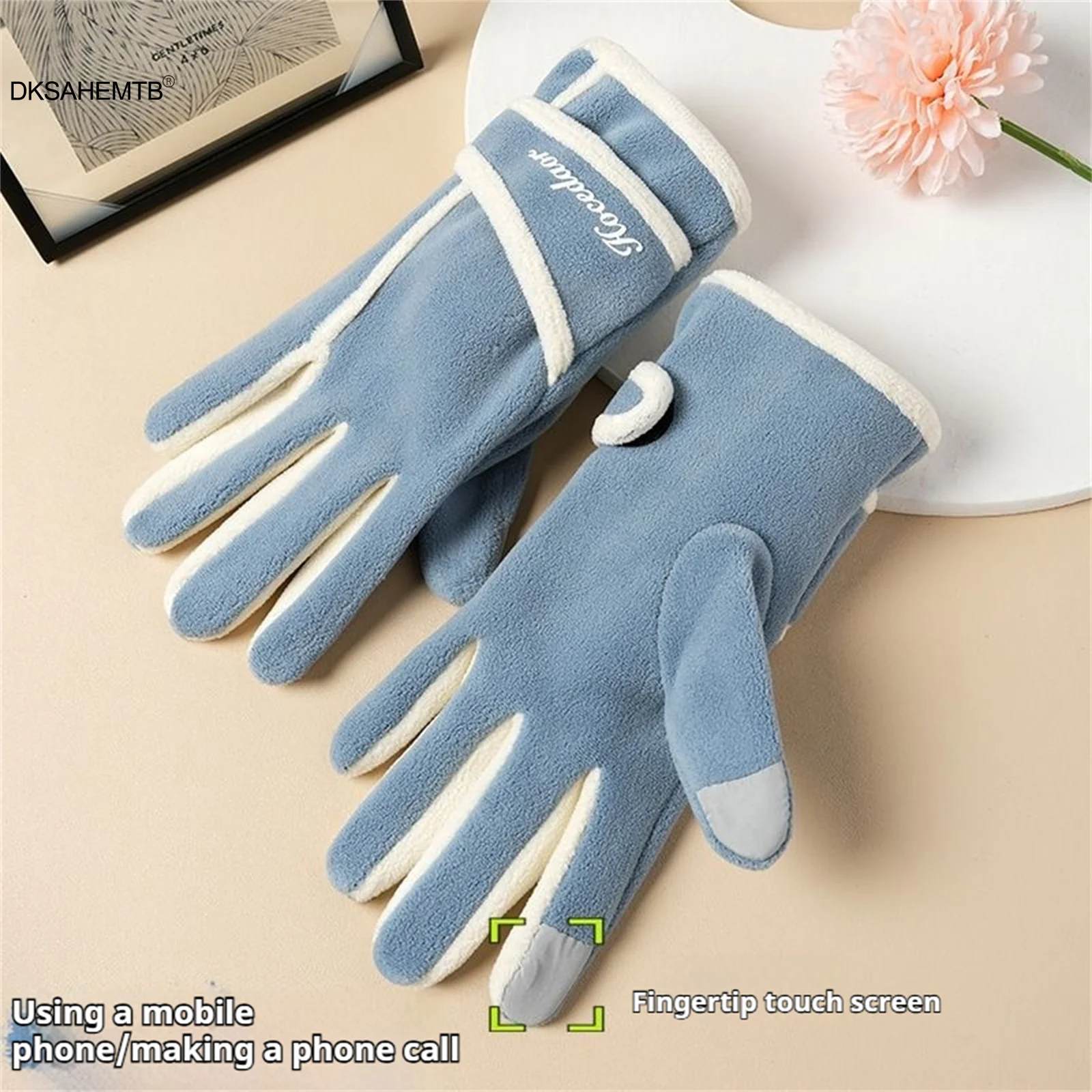 Guantes de ciclismo a la moda para mujer, Otoño Invierno, guantes de terciopelo a prueba de viento para exteriores, ciclismo, Camping, viajes, cálidos guantes con pantalla táctil - imagen 2