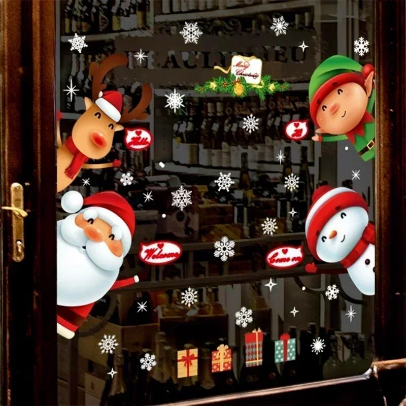 Nuevo adhesivo de pared de estilo navideño, ventana de tienda de Claus, puerta de habitación de niños, diseño de escena de cristal, pegatina de pared, decoración de fiesta - imagen 2