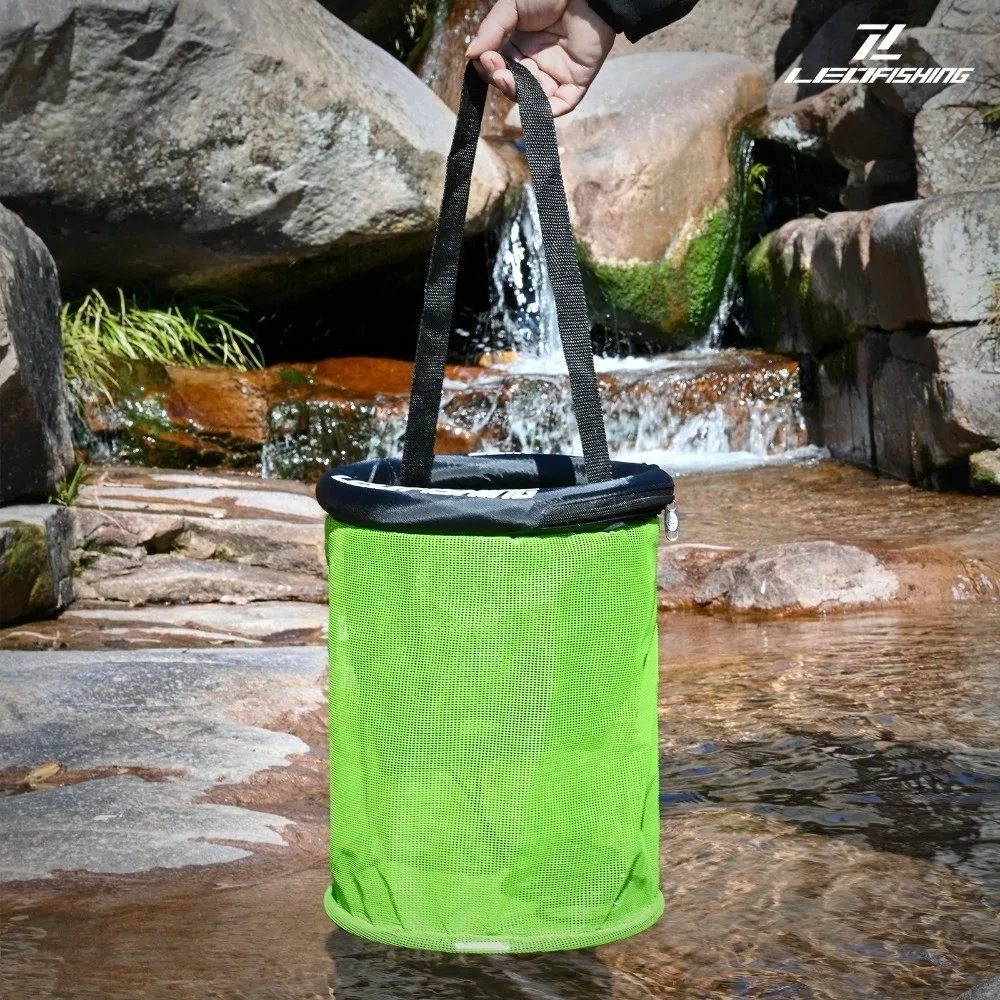 Cesta flotante plegable con revestimiento de goma para peces, diseño plegable de secado rápido, bolsillo de red subacuática, Material duradero - imagen 3