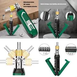 Kit de destornilladores de trinquete 14 en 1, trinquete giratorio, cabeza multiángulo, tornillos de forma especial, juego de puntas de destornillador portátil multifunción
