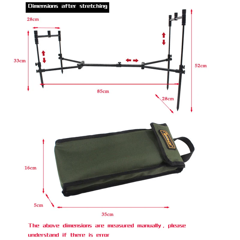 Juego de vaina de caña de pescar para carpa, palos de Banco plegables y barras de zumbido para 3 varillas con bolsa de transporte - imagen 4