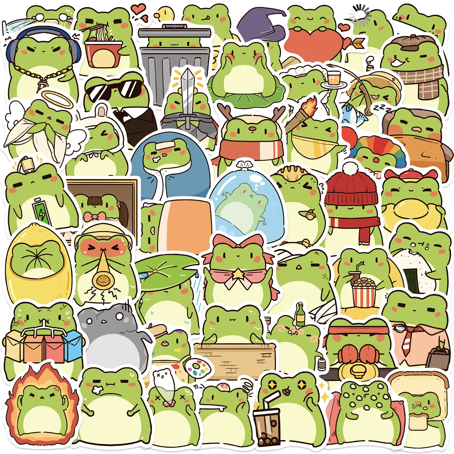50 Uds. De pegatinas bonitas de animales de rana, bricolaje, teléfono, guitarra, portátil, maleta, botella de agua, pegatinas impermeables, juguetes