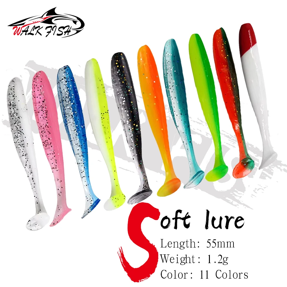 WALK FISH 55mm 1,2g señuelos blandos Señuelos de pesca cebos de plástico artificiales Wobblers pesca de carpa aparejos de silicona
