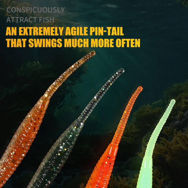 Supercontinent-gusano recto de cola de aguja, cebo de silicona de doble Color, 2019mm, 10 unidades, novedad de 100 - imagen 5