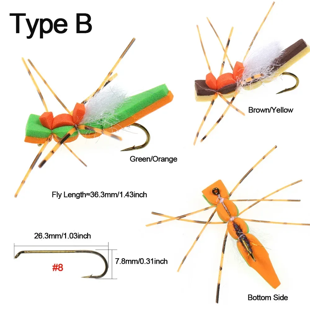 ICERIO 6 uds pesca con mosca espuma saltamontes mosca seca Rrubber piernas pelo de ciervo flotante Morrish Hopper trucha lubina salmón Señuelos de pesca - imagen 4