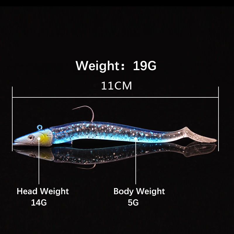 Mosodo-señuelo de pesca de pececillos, cebo suave de 10g, 19g, 34g, Wobbler, Swimbait con anzuelos, cola en T, lubina, aparejos de pesca de mar, 5 uds. - imagen 5