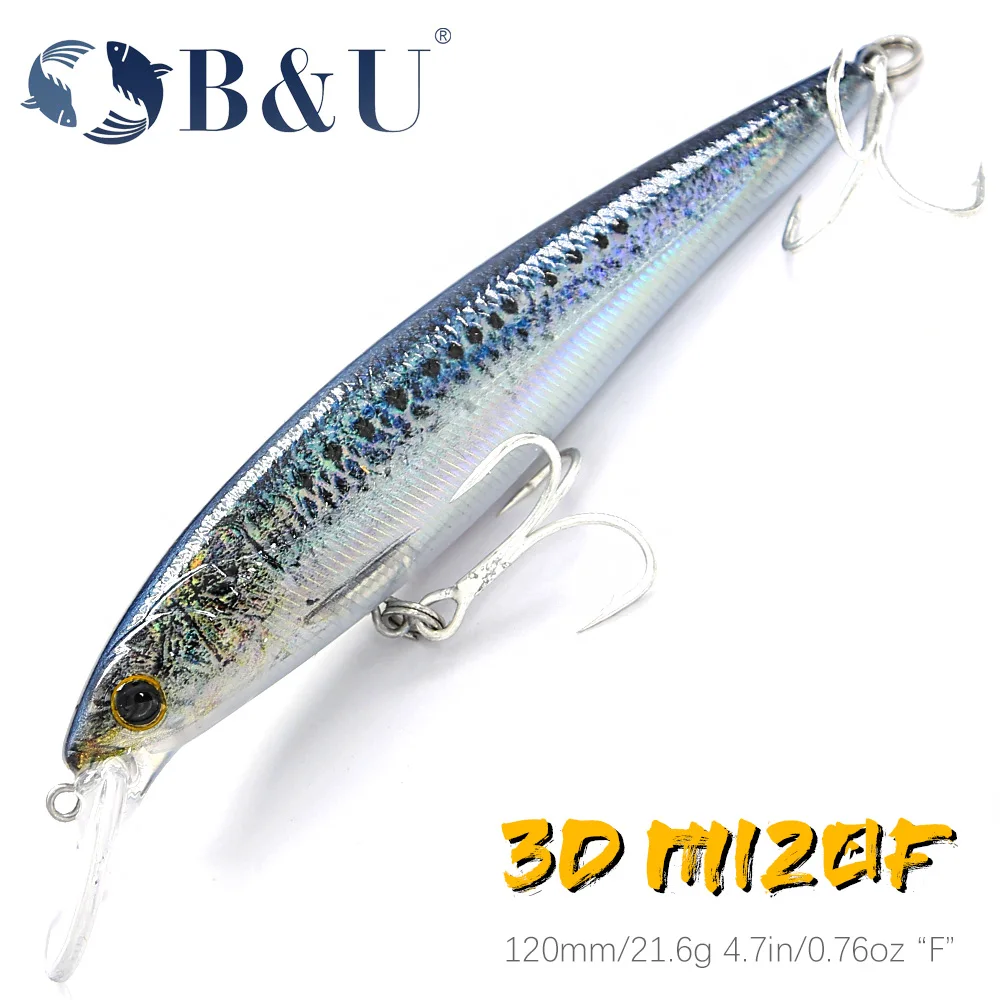 B & U pececillo flotante Señuelos de pesca de agua salada Trolling Crankbait cebos duros Wobblers señuelo de trucha Artificial para lubina - imagen 2