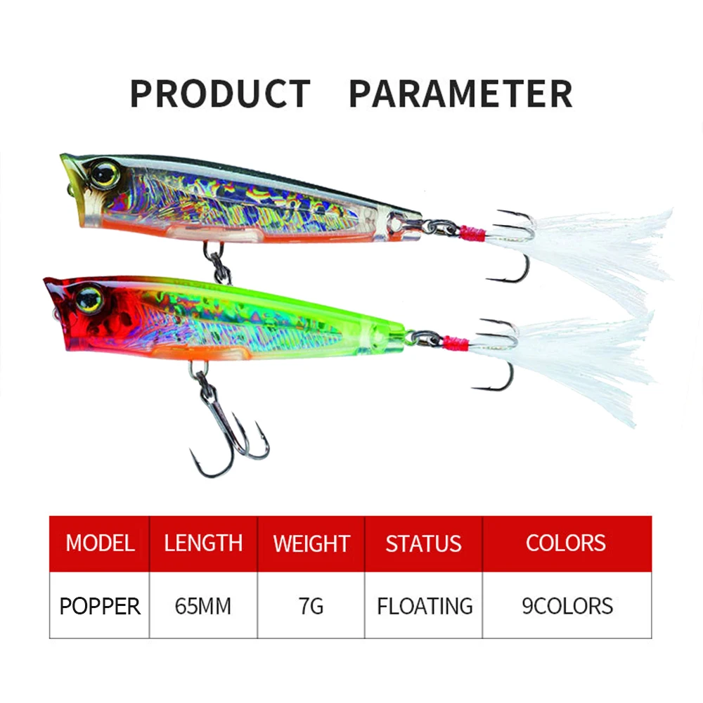 Señuelo de pesca Popper Wobbler, cebo duro Artificial de fundición larga, Topwater, trucha, lubina, carpa, 6,5 cm, 7g - imagen 4