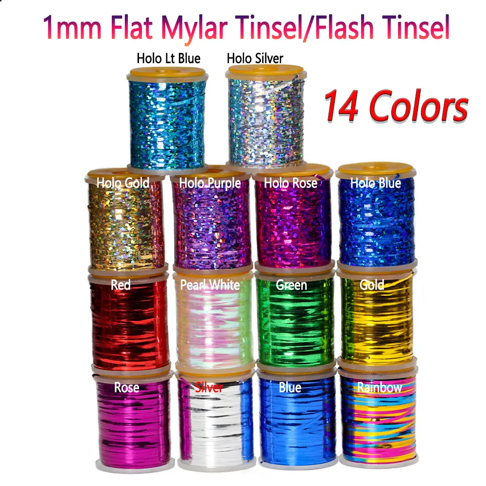 Bimoo, oropel plano de Mylar para atado de moscas de 0,3mm/1mm, oropel Flash holográfico, serpentina de ninfa húmeda seca, pesca de trucha, Material de atado de moscas - imagen 4