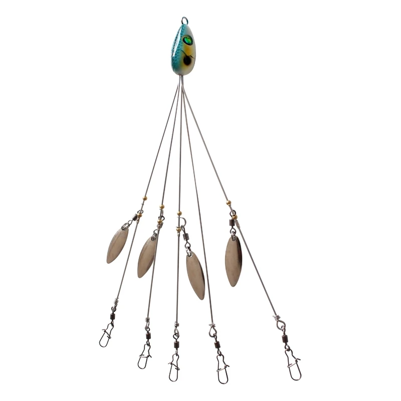 ILURE-señuelo de pesca de 5 brazos, cebo giratorio de lentejuelas, cabeza de aparejo de paraguas, hoja de mimbre ultraligera - imagen 2