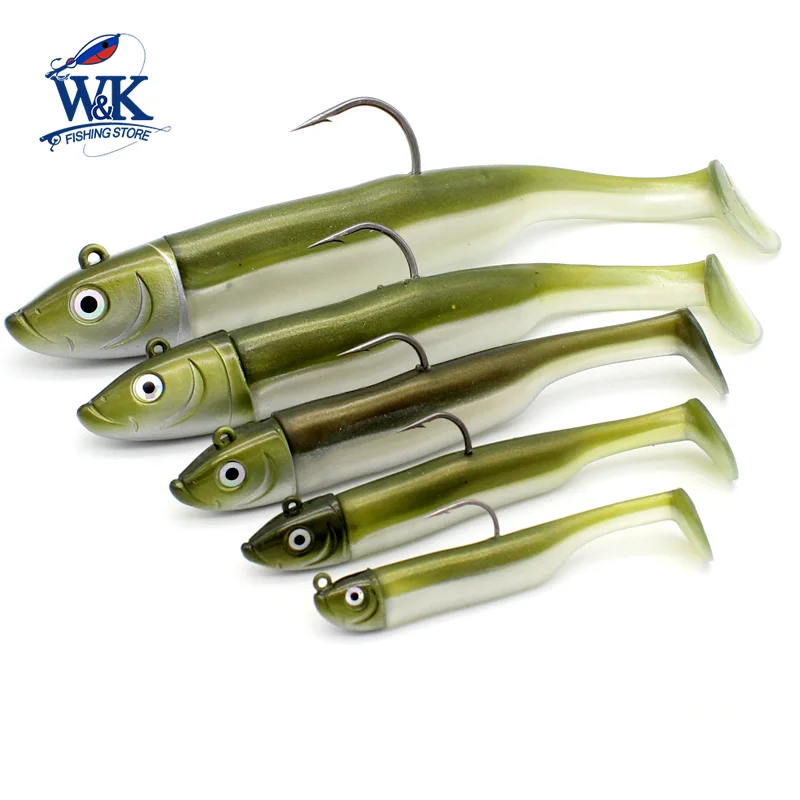 Kit de Señuelos de Pesca Seabass de 6cm, 7,5 cm, 9cm, 11,5 cm, 14,5 cm, cola de paleta de señuelo suave con tipos de cabeza de plantilla, cebo blando de Jigging costero