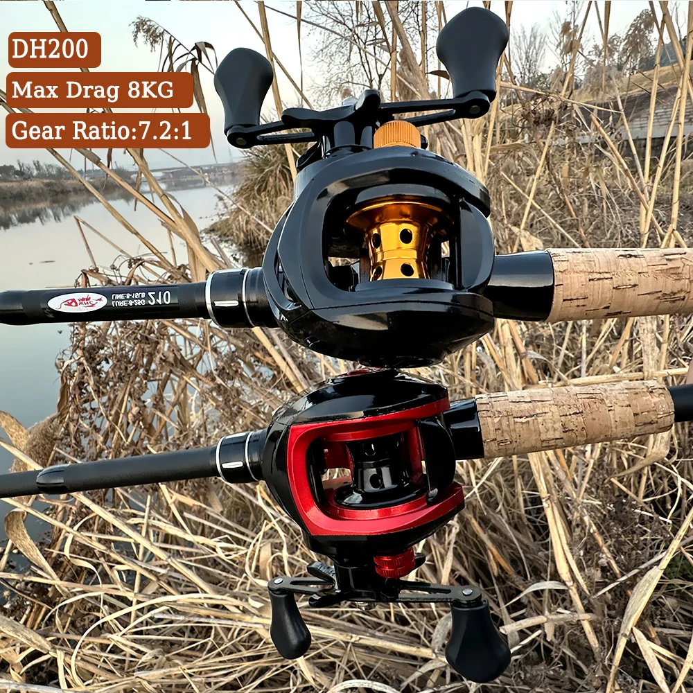 Carrete de Pesca con Ratio de engranaje 7,2: 1, arrastre máximo de 8kg, carrete de Baitcasting con carrete profundo de aluminio, mano izquierda/derecha para señuelo de Pesca de agua dulce