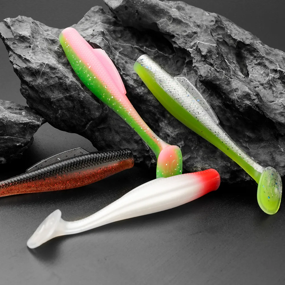 Señuelo de Pesca Testar, cebo suave de 100mm y 6,5g, paleta de silicona con cola en T, Wobblers artificiales, anzuelo con cabeza de plantilla para lubina, trucha, Pesca, 5 uds. - imagen 4