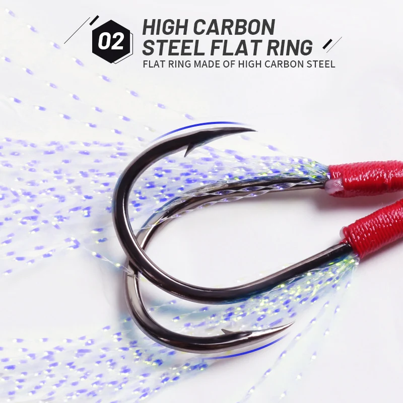 TEASER HK020 2 piezas 1/0 2/0 anzuelos de pesca Jigging de acero al carbono ayuda doble anzuelo plantilla de Metal accesorios de pesca de agua salada de hundimiento lento - imagen 5