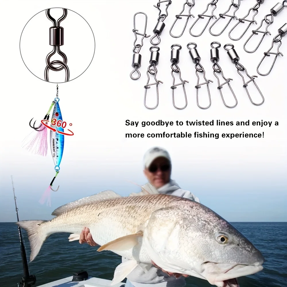 50 Uds. Rodamiento de bolas de acero inoxidable, giratorios de pesca a presión, diferentes tamaños, anzuelo de mar rodante, señuelo giratorio, broches, aparejos de conector - imagen 2