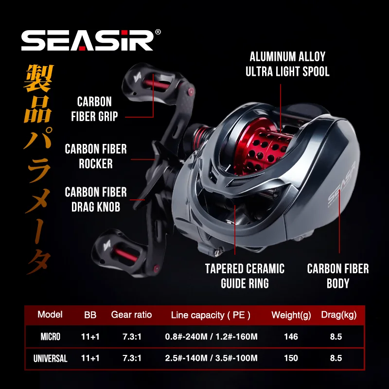 SEASIR Mansory-carrete de cerámica híbrido y rodamiento de cubierta lateral, carrete de pesca ultraligero de fibra de carbono, 146g - imagen 5