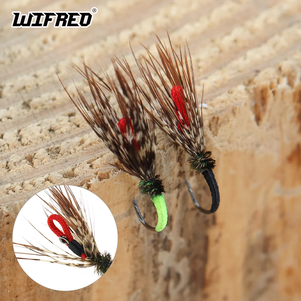 Wifreo 8 piezas # 12 señuelos de pesca clásicos Tenkara Fly Grizzly Hackle con púas, mosca húmeda, insecto Artificial, trucha, carpa, salmón - imagen 2