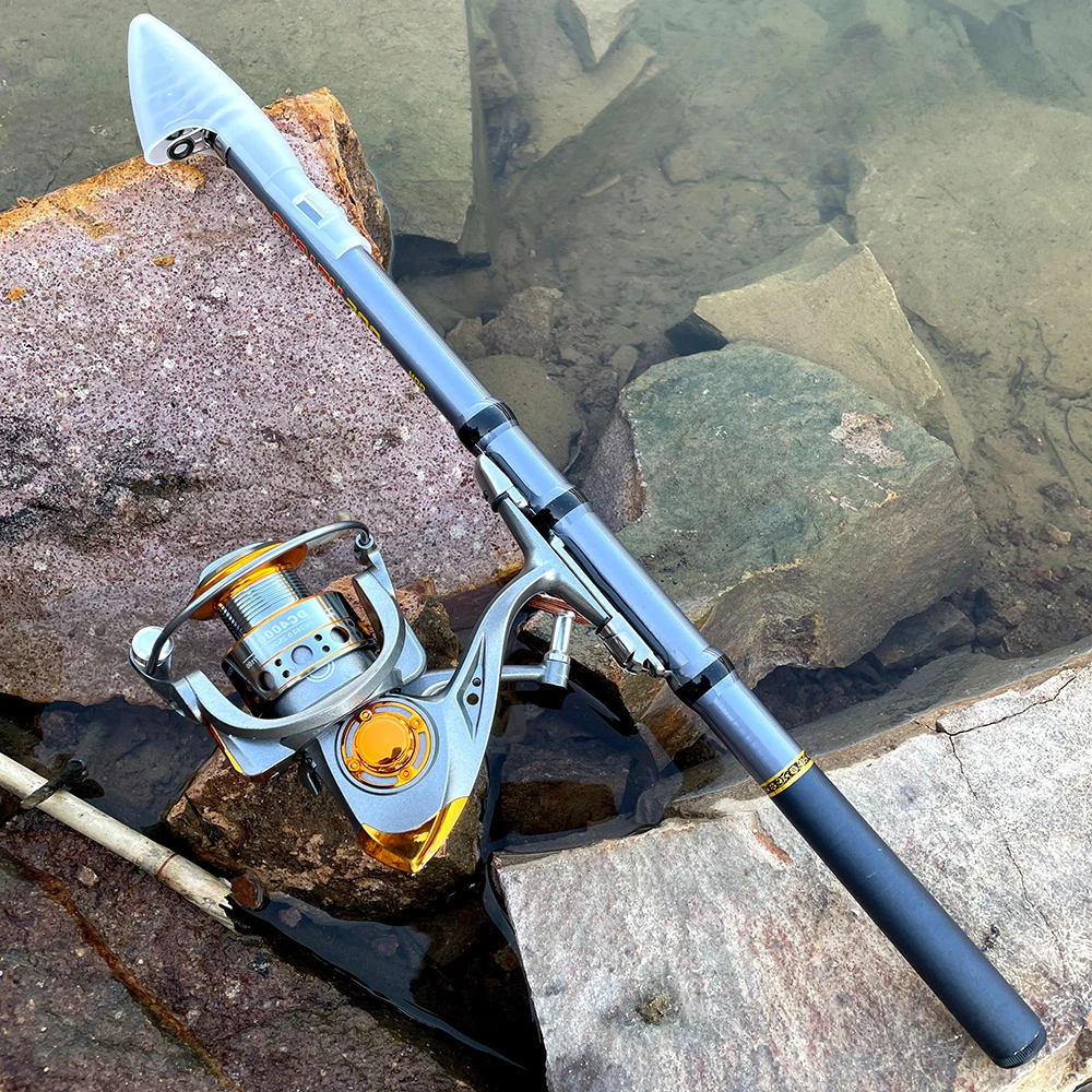 Combo de caña de pescar telescópica en roca de 1,5-3,0 M, caña de carbono corta ultraligera y carrete giratorio, relación de engranaje 5,2: 1, arrastre máximo de 8kg - imagen 2