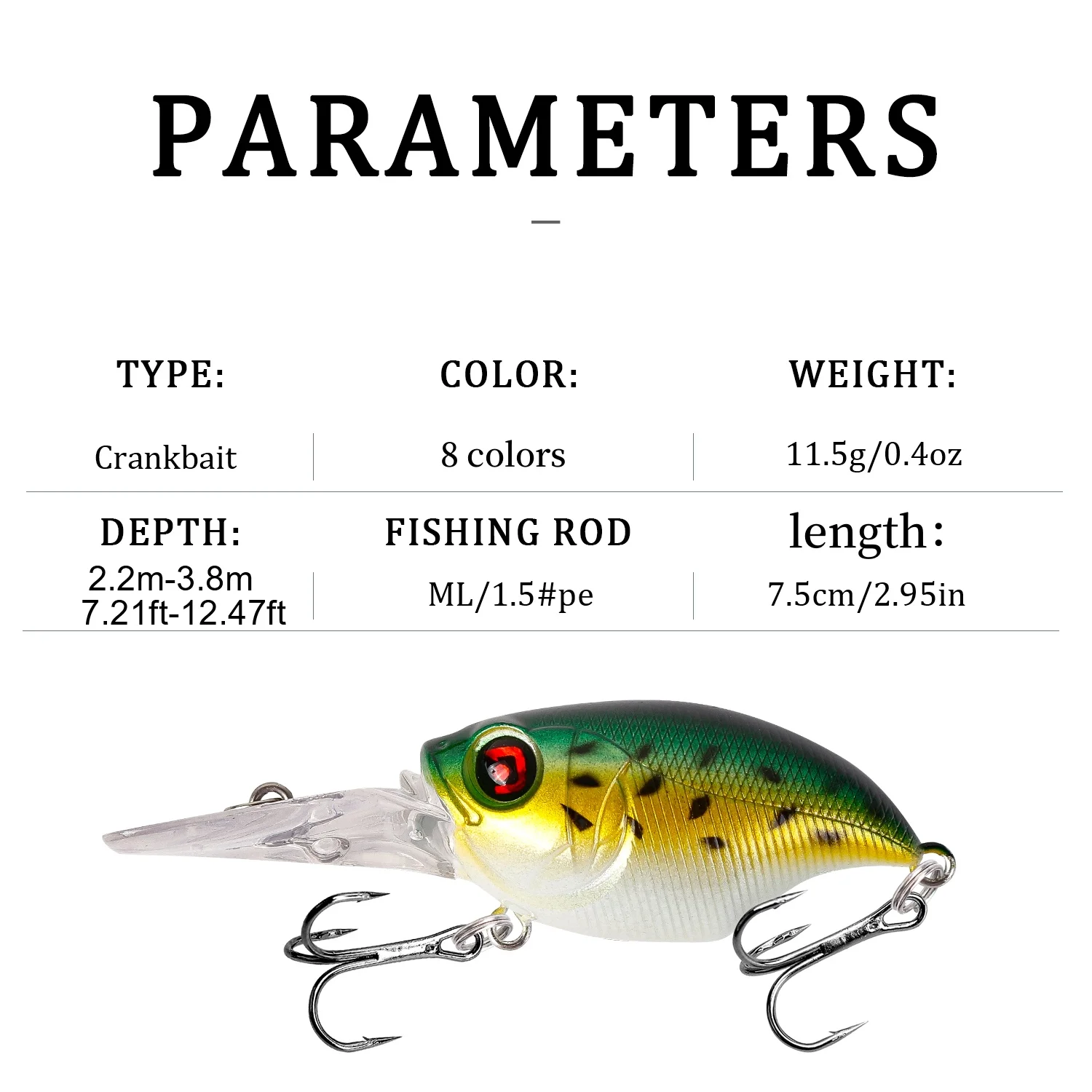 Señuelos de Pesca Crankbait, Wobblers, ojos 3D, 7,5 cm, 11,5g, cebo duro de lubina de plástico Artificial, aparejos de Pesca de carpa, 1 ud. - imagen 3