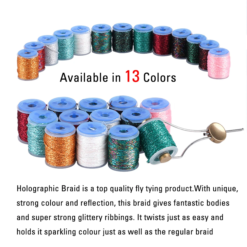 ICERIO, 1mm de ancho, trenza plana holográfica, tubo de oropel Flash, Material de atado de pesca con mosca para serpentina de ninfa, moscas de pez hueso, 10M/carrete - imagen 4