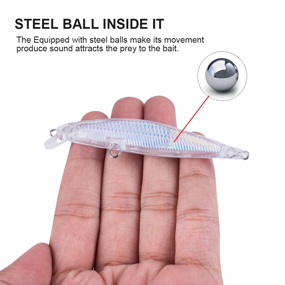 Hanlin-cebos flotantes sin pintar, Señuelos de Pesca, 8CM, 4G, superficie holográfica, cuerpo duro, pececillos, aparejos de lubina en blanco, 10/20 piezas - imagen 4