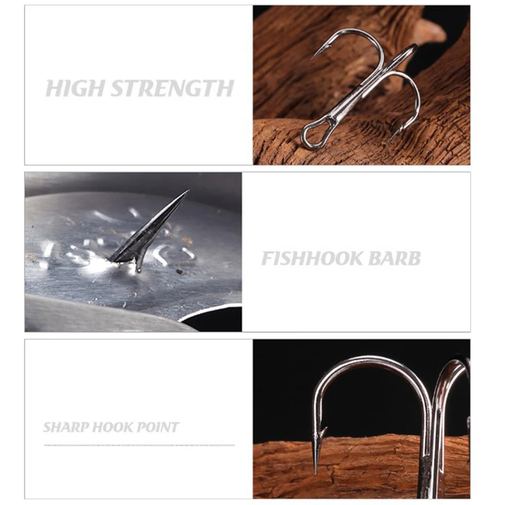 Anzuelos triples de pesca, Material de acero al carbono, agudos negros, púas, lubina de agua salada con caja de almacenamiento, 50 piezas, 2-10 # - imagen 3