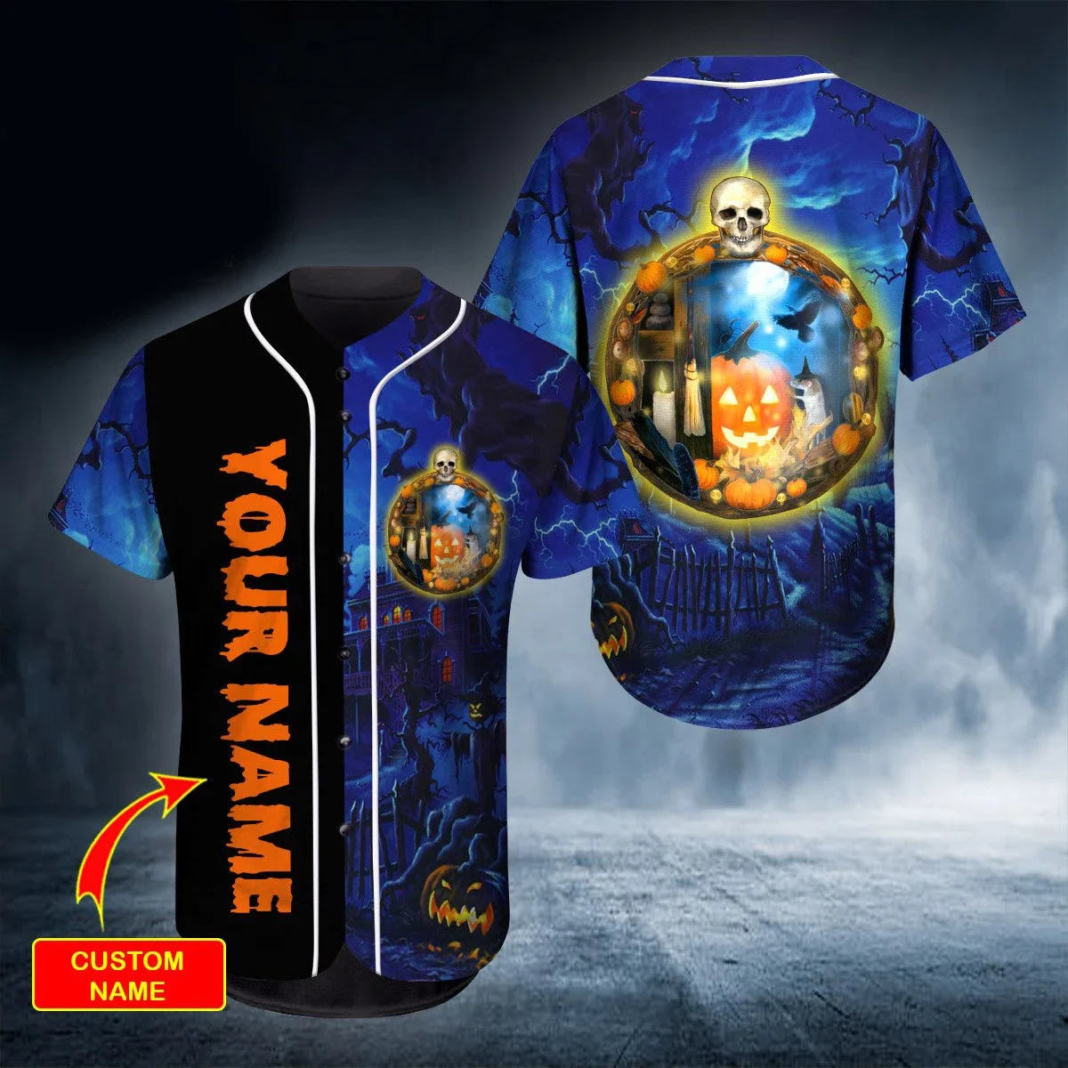 Feliz Halloween cabeza calavera nombre personalizado 3D completamente impreso camisas Jersey de béisbol camisas camisa de hombre amor cráneo regalo BQS01 - imagen 3