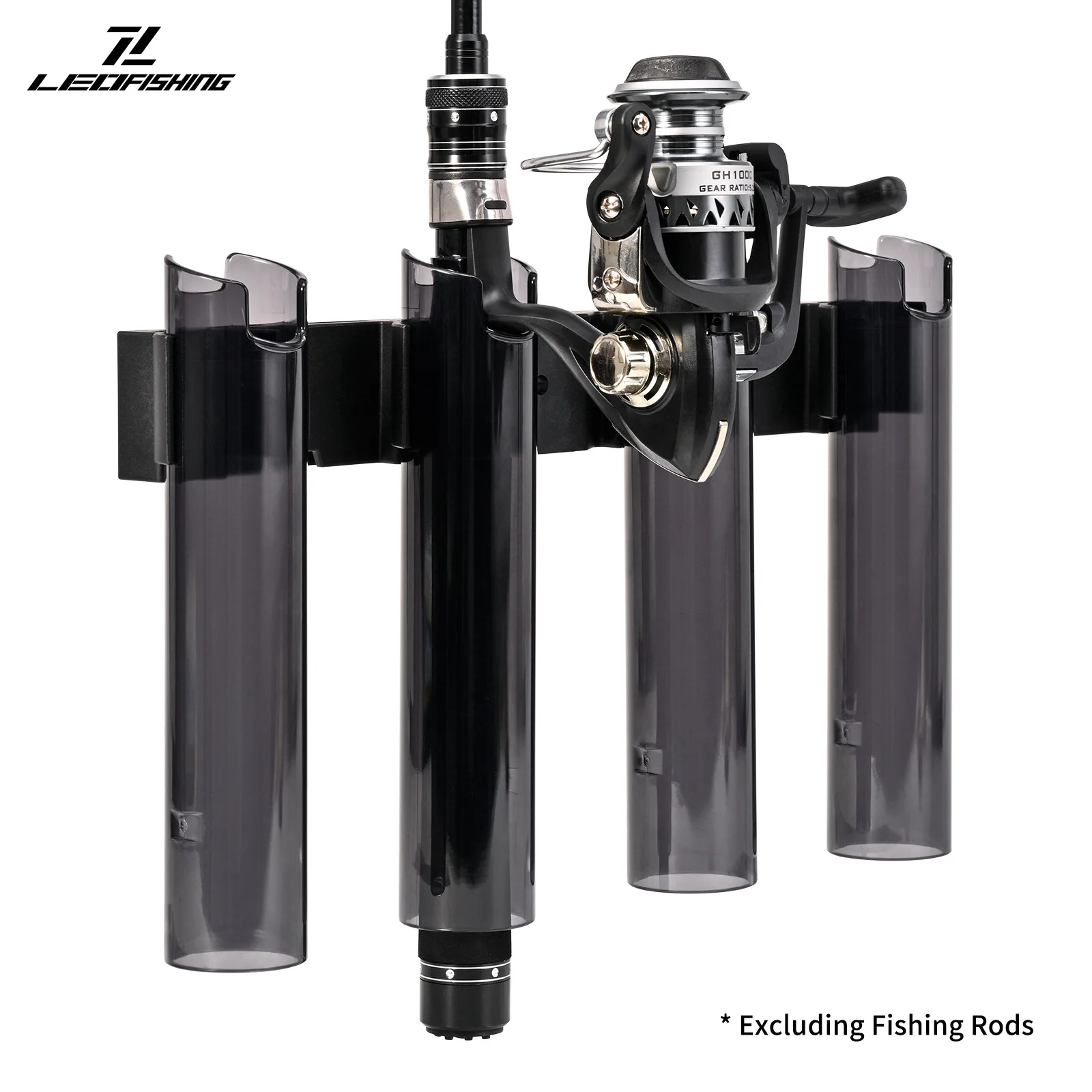 Soporte para caña de pescar, soporte para caña de pescar de 4 tubos que se adapta a caña giratoria o fundida, soporte para caña de pescar montado en la pared para almacenamiento de garaje