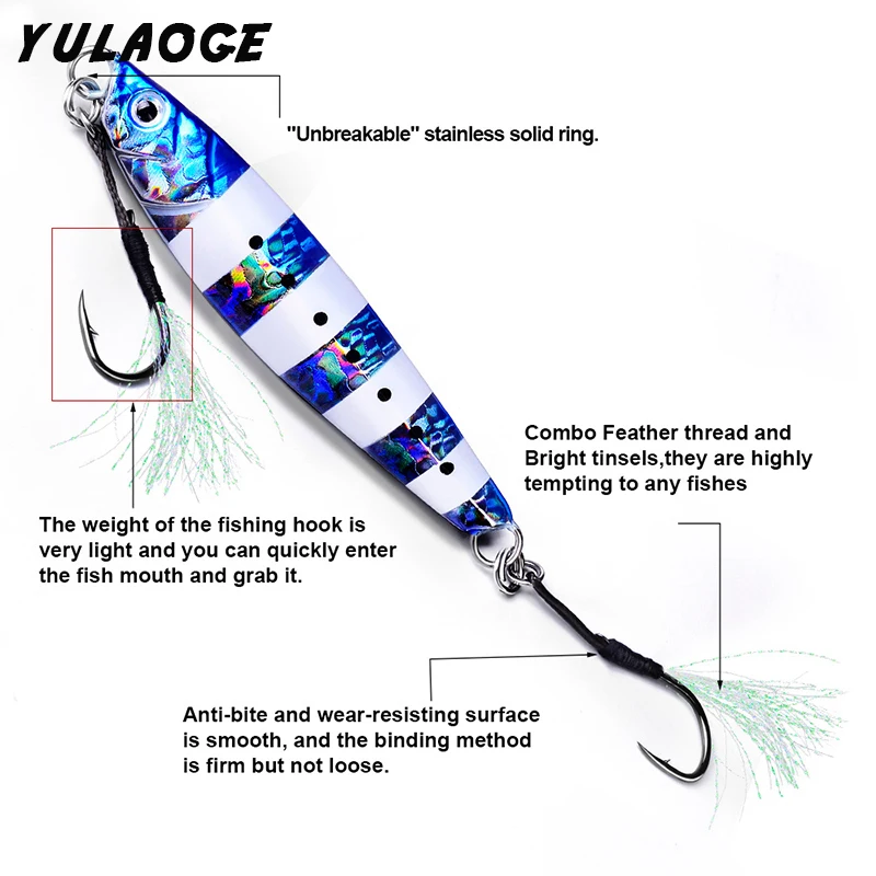 10 unids/bolsa anzuelos de plumas de pesca de mar anzuelo de Jigging anzuelos de ayuda de cola de plantilla de Metal anzuelos de pesca señuelo pesca de lubina 11-19 #   HOOKS - imagen 5