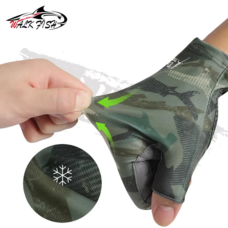 WALK FISH 1 par de guantes de pesca medio dedo transpirable antideslizante de secado rápido protección solar profesión verano pesca al aire libre - imagen 3