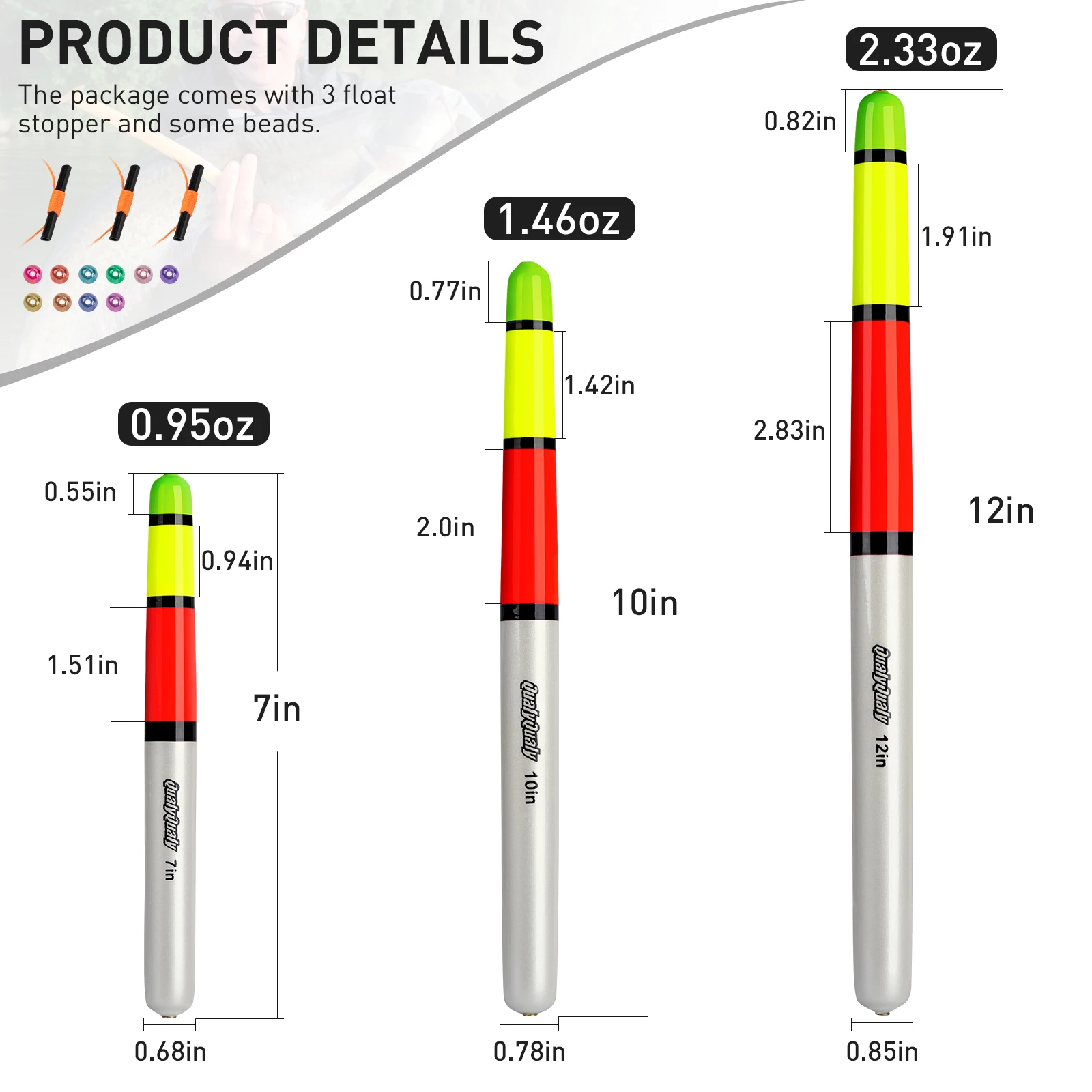 3 uds flotadores de pesca de poste flotador de bagre ponderado poste de bagre Bobber flotador de pesca de madera de alta visibilidad para luccio de bagre - imagen 2