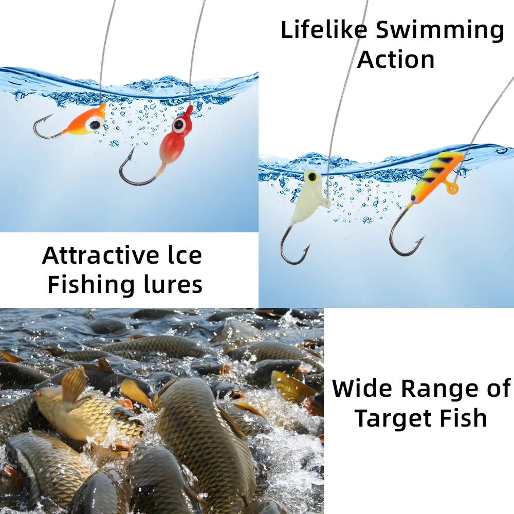 Juego de postes de viaje para pesca en hielo, juego de postes de pesca de invierno, carretes giratorios, anzuelos de cebos con carrete de pesca 3BB 5,2: 1 con bolsa negra - imagen 3