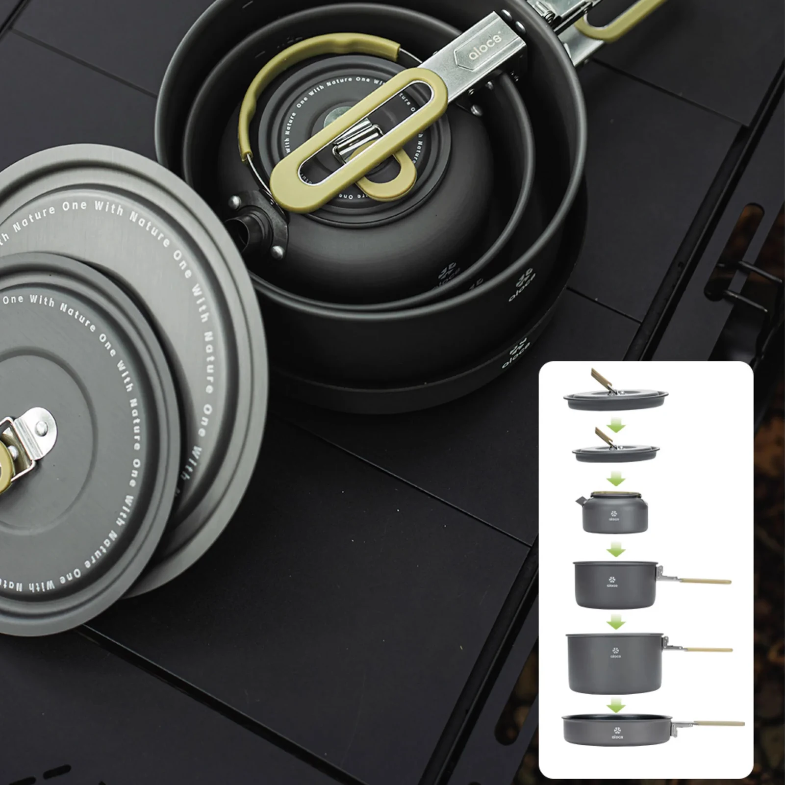 Utensilios de cocina para acampar, kit de desorden, olla de cocina para acampar, sartén y hervidor para acampar, mochilero - imagen 5