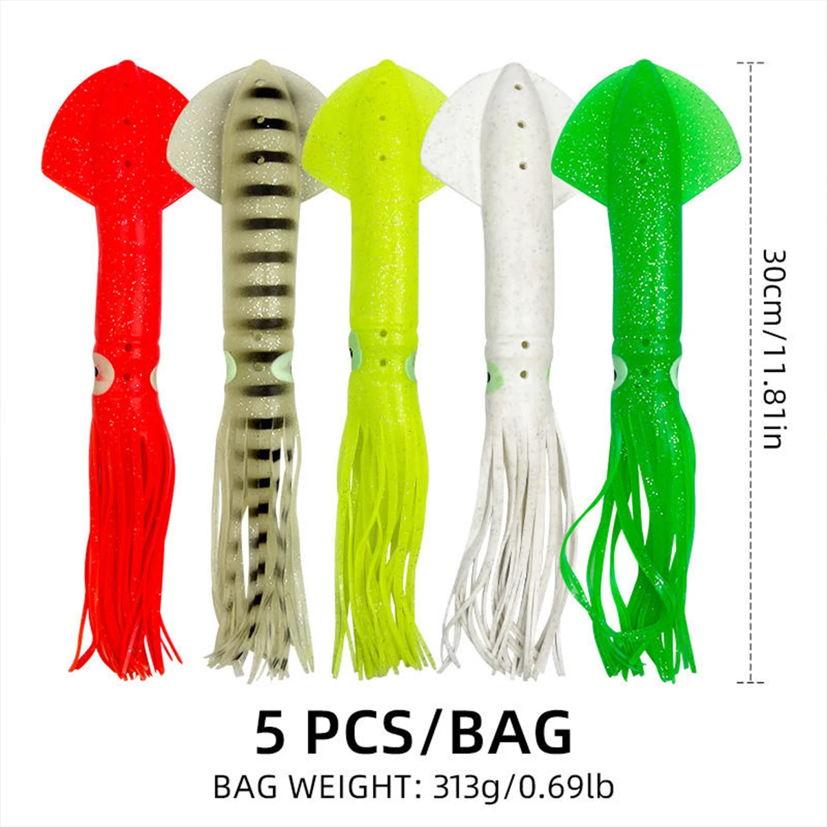 1 unidad de faldas de calamar de pulpo de 30cm y 11,8 ", gran juego de pesca, falda de calamar de silicona, cebo de Jigging Artificial de pulpo, señuelo de pesca de atún Mahi - imagen 5