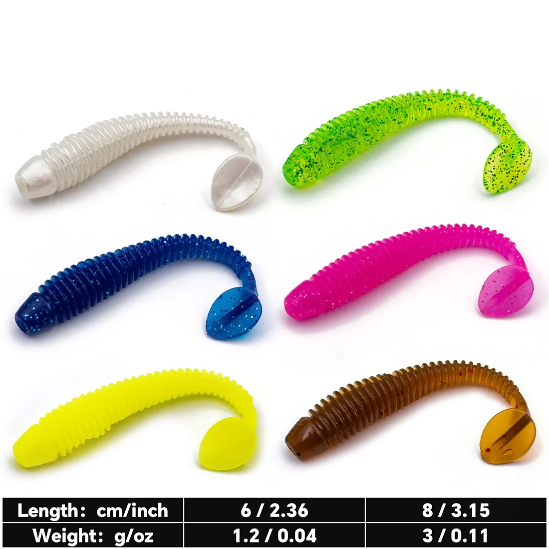 15 Uds 1,2g/3g cola en T cebos de gusano Artificial de silicona suave señuelo Swimbait pesca lubina cola de paleta agua dulce para Walleye Pike - imagen 3