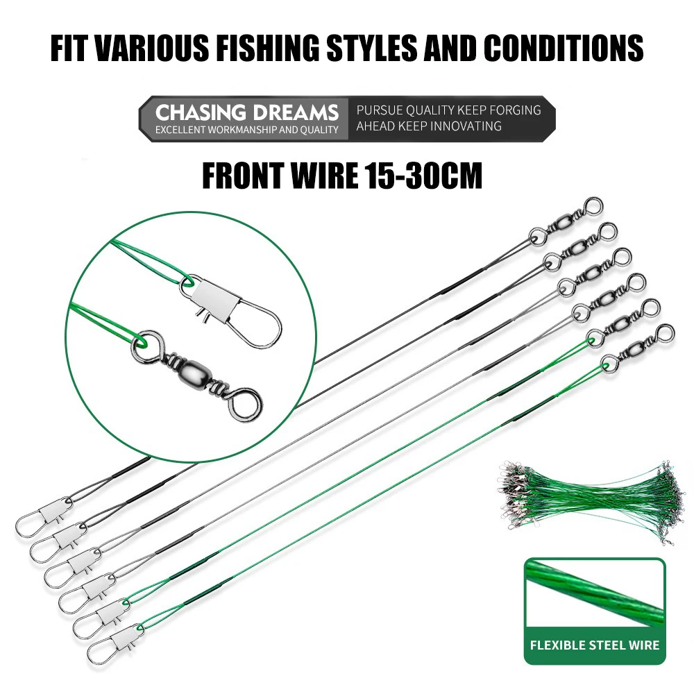 Línea de pesca de acero antimordida de fuerza de tracción súper fuerte de 15-30cm con accesorios de señuelo de pesca giratorios con hebilla giratoria - imagen 2