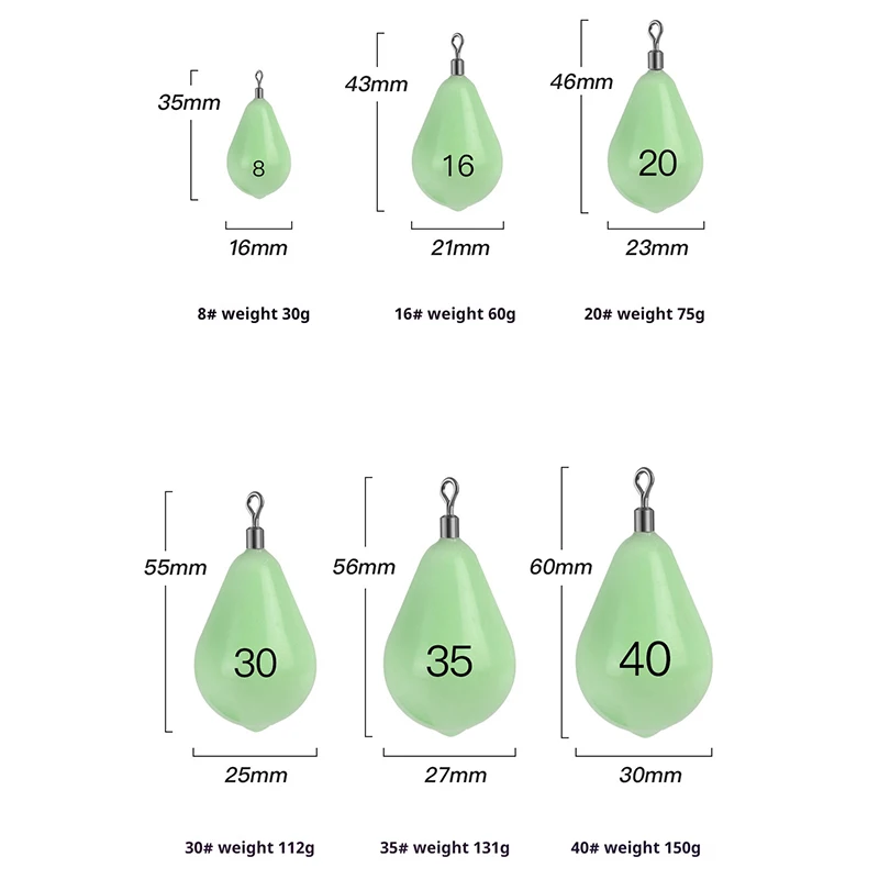 30g 60g 75g 112g 131g 150g plomo luminoso gotas de agua pesas de plomo con pesca giratoria accesorios de pesca de mar - imagen 2