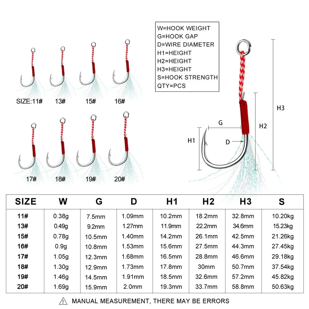 Anzuelos de pesca 11 # -20 #   Anzuelos de asistencia, anzuelo de una sola plantilla con pluma de hilo, anzuelo de púas luminoso, anzuelo de mar para señuelo de pesca - imagen 3