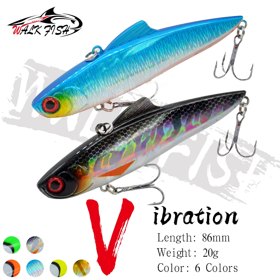 WALK FISH-cebo Luya VIB de 86mm y 20g, fregaderos vibratorios, fuerte ruido, búsqueda inferior, Lucio, manivela sin tapa, pez fundido largo, cebo falso
