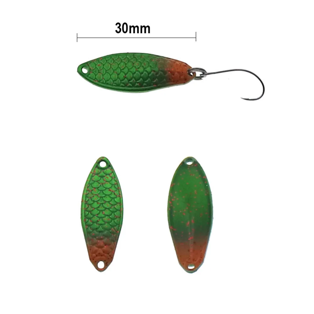 Señuelos tipo cuchara para pescar, 2,5g, 30mm, cucharas para trucha, ganchos individuales, Metal de cobre, latón, señuelos duros, perca para trucha - imagen 4