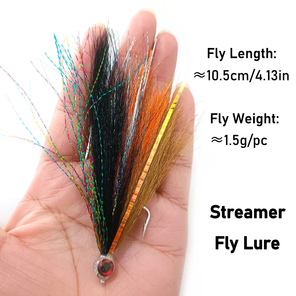 Ellllv, 2 uds., 4,1 ′′, serpentina de pesca, oropel Flash, fibra sintética, moscas de pececillo, Lucio, Tarpon, señuelo de pesca de agua salada - imagen 4