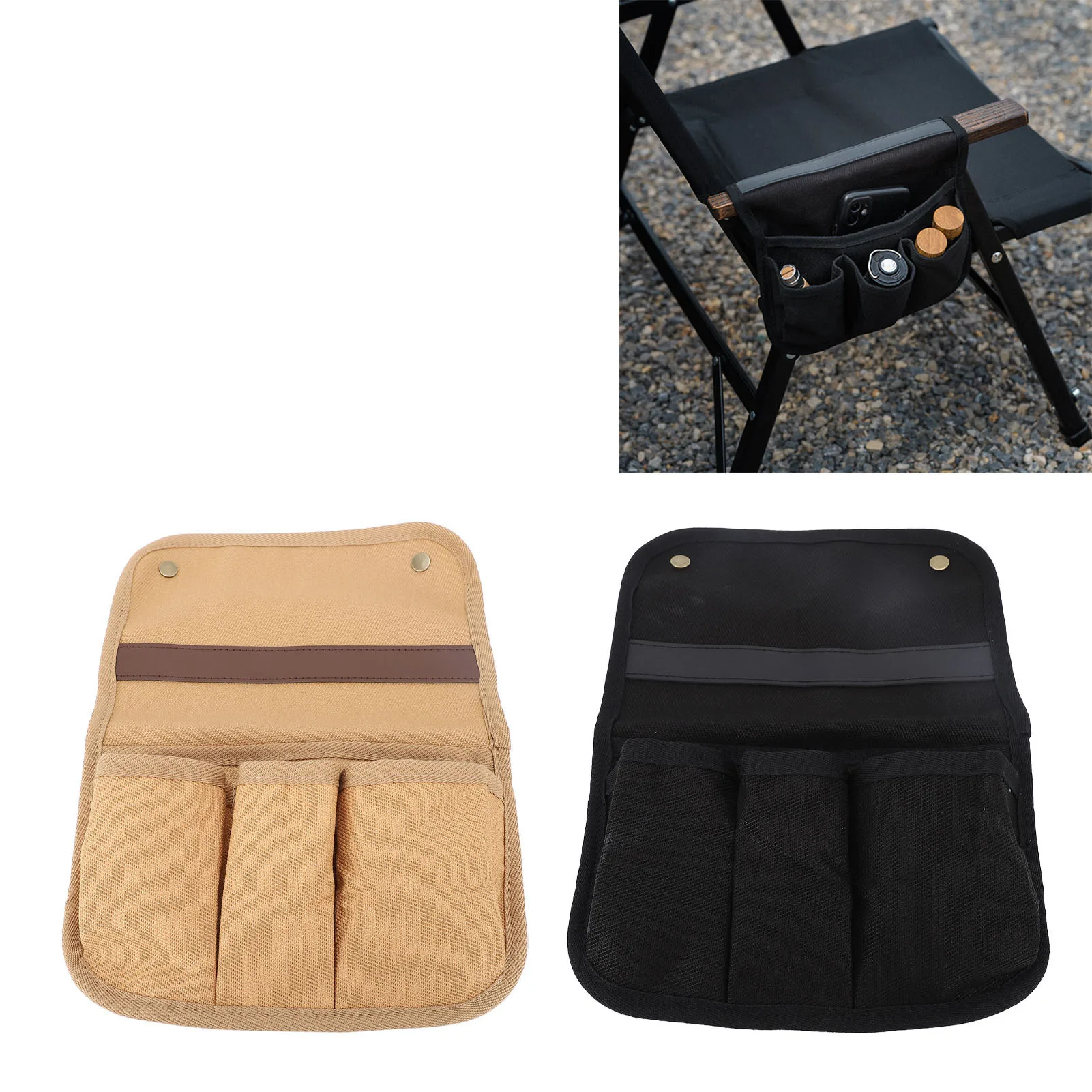 Bolsa de almacenamiento lateral para silla de Camping, bolsillo colgante lateral de lona de doble capa para soporte de tienda de campaña y sillón - imagen 2